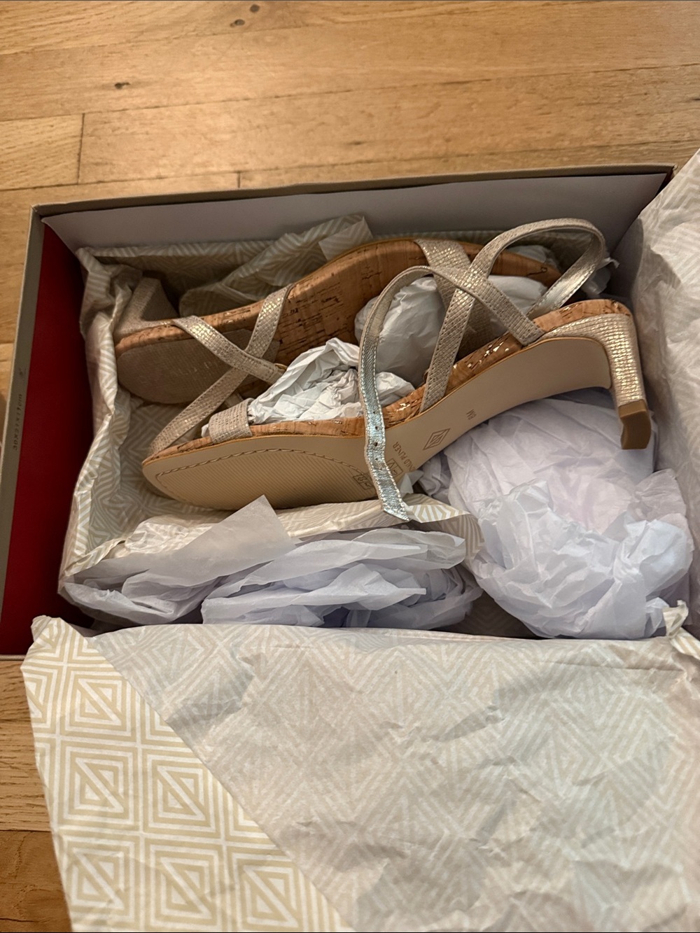 Donald J. Pliner Silver Strappy Cork Low Heel Sandals